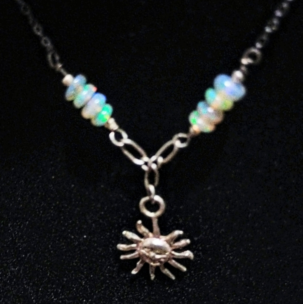 Sterling Silver Sun Pendant w/ Genuine Opal Accents
